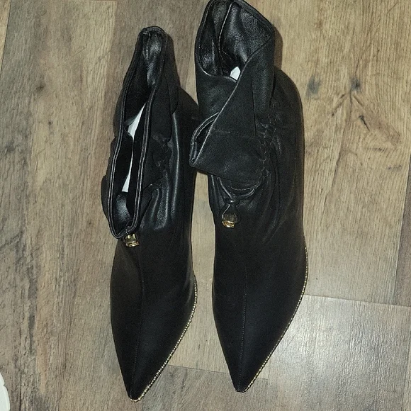 Coach Black Heeled Boots with Gold Trim - Picture 5 of 8